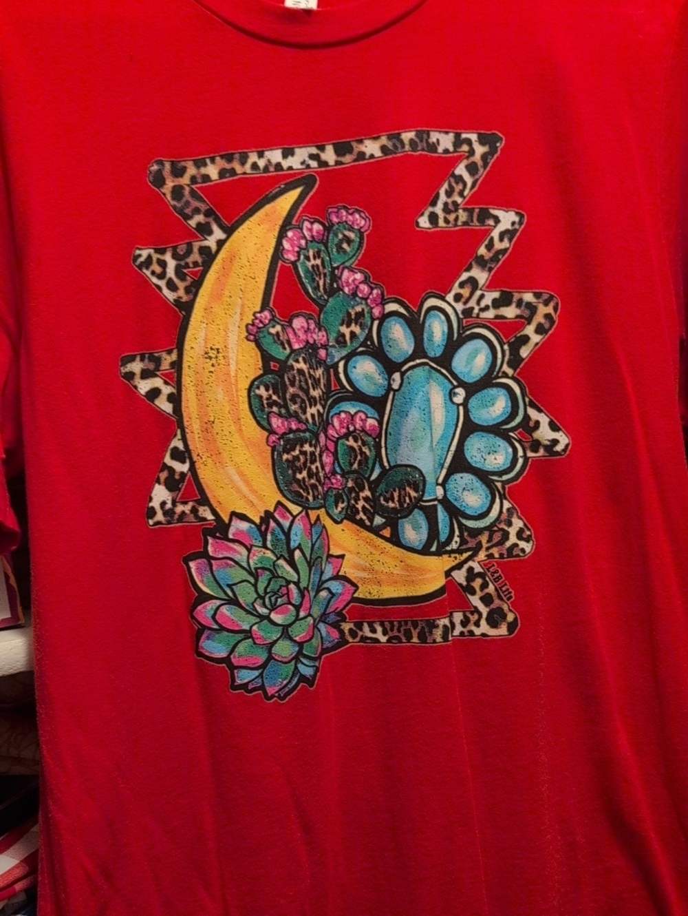 Bella Canvas Red Short Sleeve Tee with Moon, Succulent & Paw Graphic